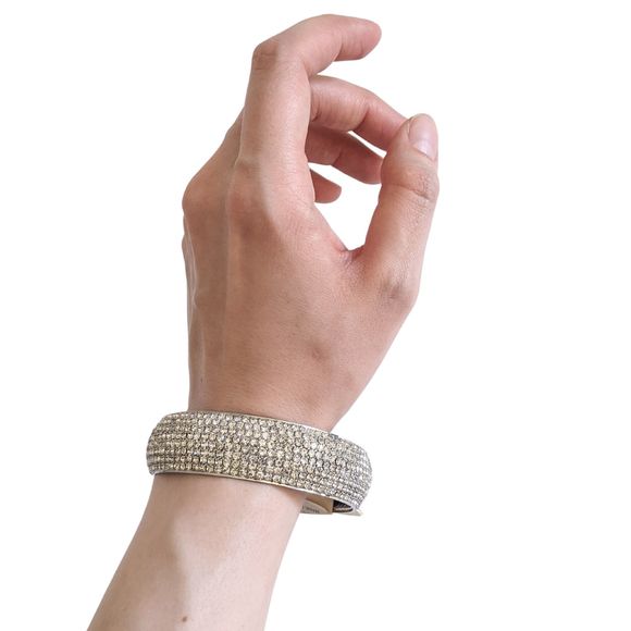 NWT Silvery Bangle with Faux Crystals, Silver, Fake Diamonds - Picture 2 of 6